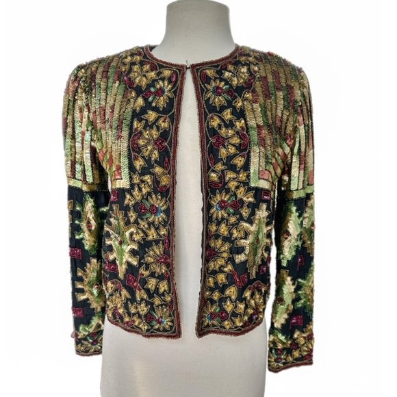 Vintage Adrianna Papéll Beaded & Sequined Crop Jacket | Size Small - Picture 1 of 8